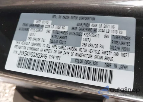 2016 Mazda Cx-5 Grand Touring from USA, damaged, VIN JM3KE4DY6G0620449